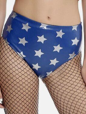 DC COMICS WONDER WOMAN Blue Stars Faux Leather Hot Pants Panty Size Medium NWT